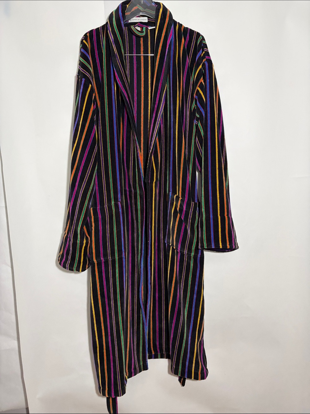 Bown of London Men’s Mozart Striped Velour Robe Bathrobe Size XL